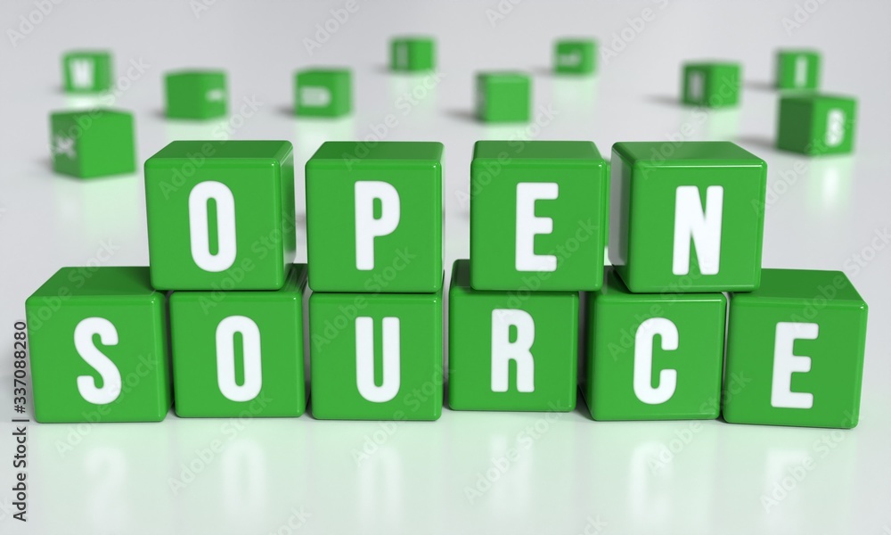 Open source concept. Cubes with open source text. 3d illustration Open source concept. Cubes with open source text. 3d illustration