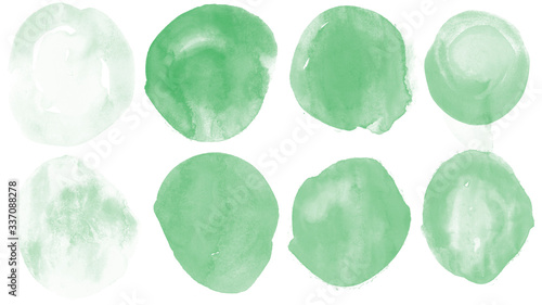 Abstract set of green vector circle paint blot brushes for painting