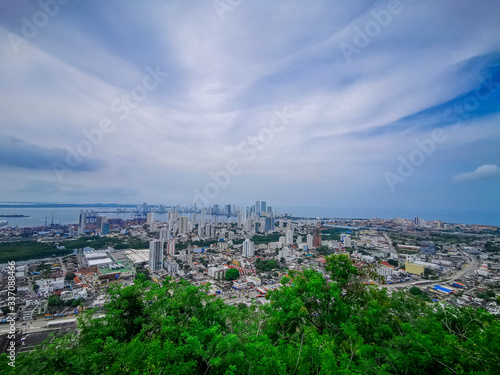 landscape view of the colorful historic city centre, which itself is a tourist attraction of Cartagena, Colombia
