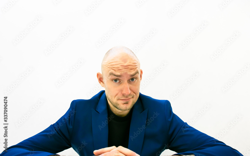 Close up of person face looking surprised and skeptical.Funny background image of business people. Close up of person face looking surprised and skeptical.Funny background image of business people.