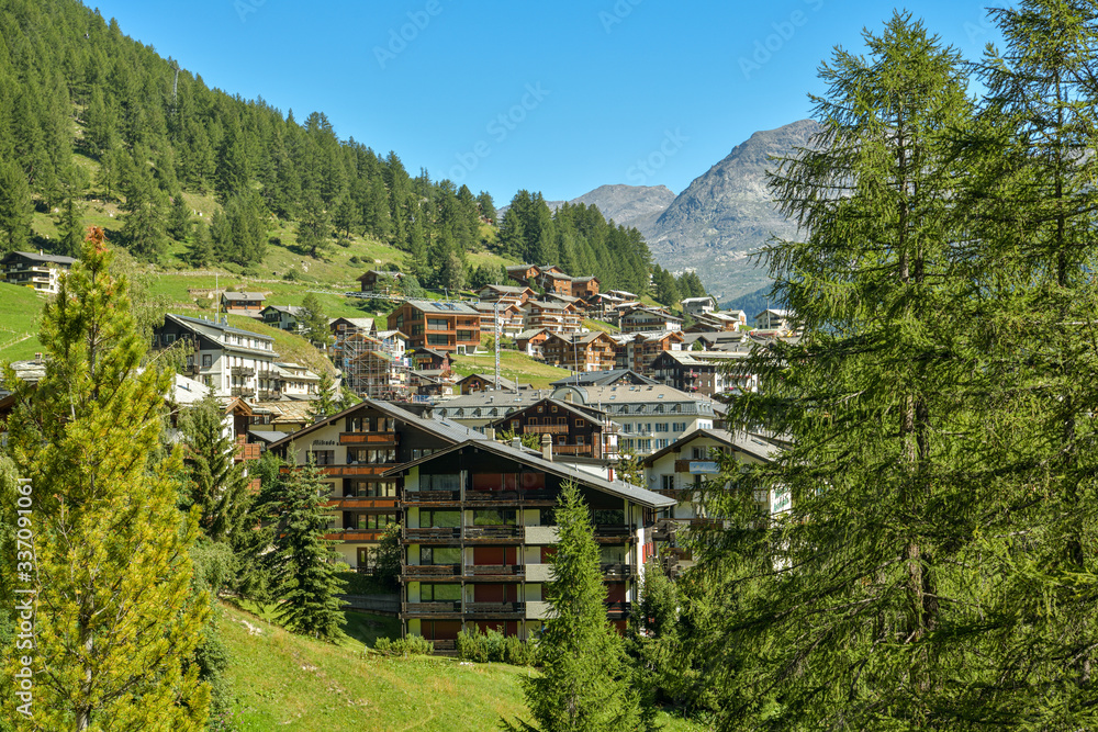 View on mountain village of Saas-Fee in Switzerland