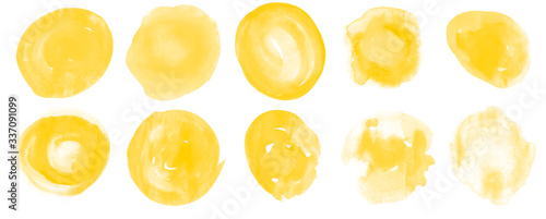 Abstract set of yellow circle paint blot brushes for painting