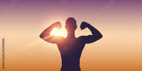 strong muscular man silhouette on sunny background vector illustration EPS10