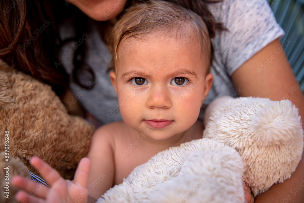 beautiful baby girl ourside with teddies beautiful baby girl ourside with teddies