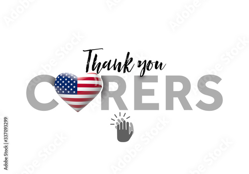 Thank you carers message with USA heart flag. 3D Render