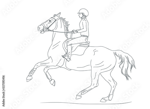 Fototapeta Naklejka Na Ścianę i Meble -  Young athlete cantering on a horse quickly