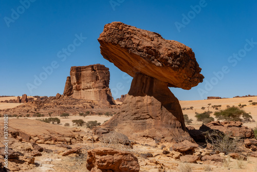 Sandstone towers in form of mushroom in the Ennedi desert of Chad, Africa