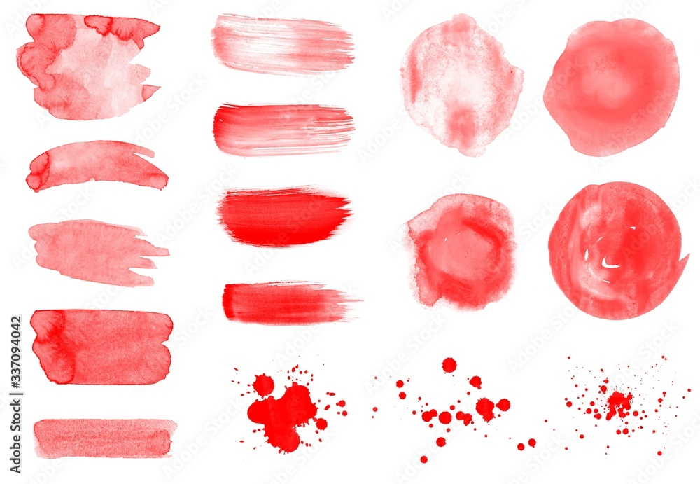 Abstract red watercolor blots, drops, smear and strokes brushes illustration. Beautiful set of watercolor brushes. Vector brushes for painting Abstract red watercolor blots, drops, smear and strokes brushes illustration. Beautiful set of watercolor brushes. Vector brushes for painting