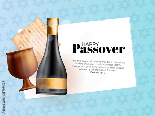 Realistic vector matza with kiddush cup for Jewish Passover
