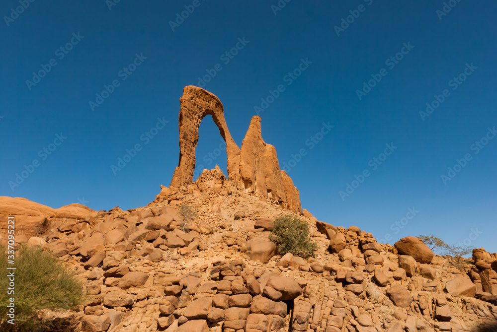 Abstract rocks formation in lyre shape at plateau Ennedi, in Sahara ...