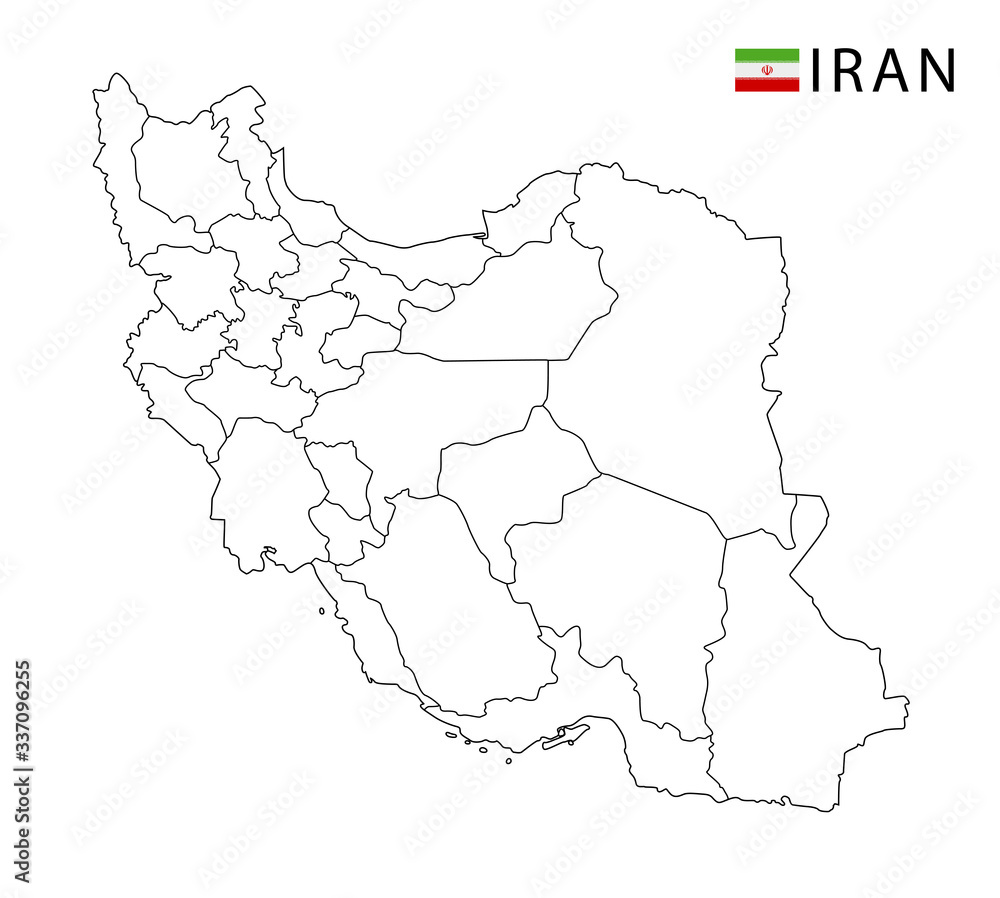 Iran map, black and white detailed outline regions of the country. Vector illustration Iran map, black and white detailed outline regions of the country. Vector illustration