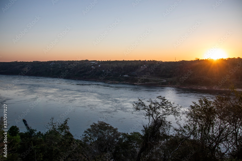 Sunset at Triple Frontier or Tree Borders – Brazil, Argentina and Paraguay