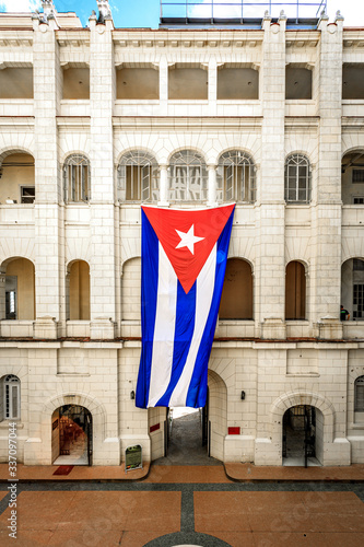 Havana Cuba Cuban flag in the wind.  Museum of revolution.