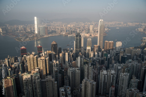hong kong aerial view with urban skyline