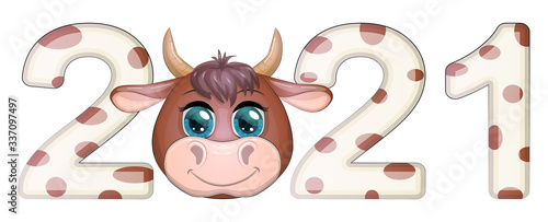 Chinese new year. 2021 New year. Metal ox horoscope sign. 2021 design. New year symbol. 2021 logo design. C