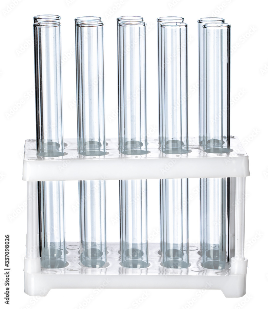 Empty laboratory test tubes isolated on white, close up Empty laboratory test tubes isolated on white, close up