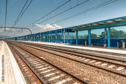 blue platform in summer time