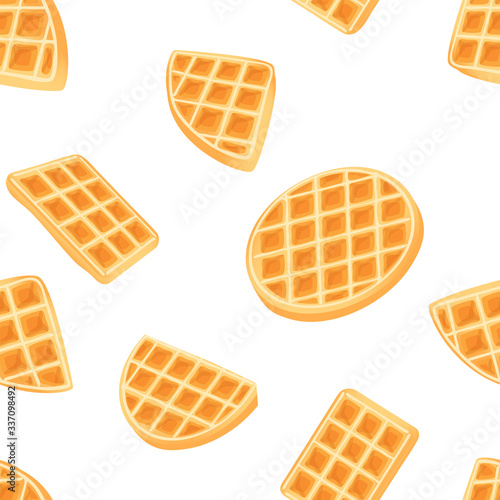 Belgian Waffle Seamless Pattern Drawing. Gold belgian dessert background. breakfast sweet cooky vector drawing tile isolated on white background. Tasty colored texture