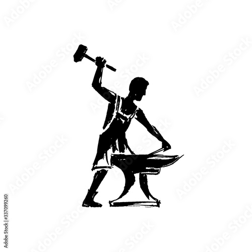 Blacksmith with a hammer and anvil