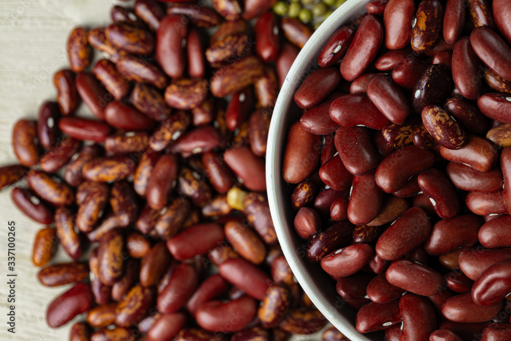 Raw cereals or beans in glass jars close up. Vegan and vegetarian food. Close up. Raw cereals or beans in glass jars close up. Vegan and vegetarian food. Close up.