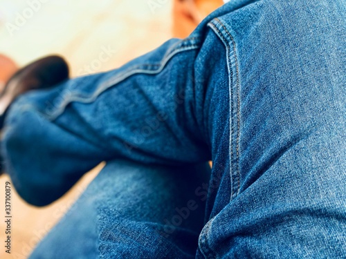 close up of blue jeans men styling 