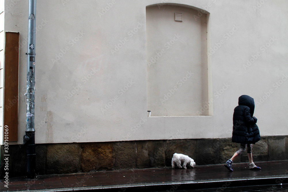 Girl walking with her dog