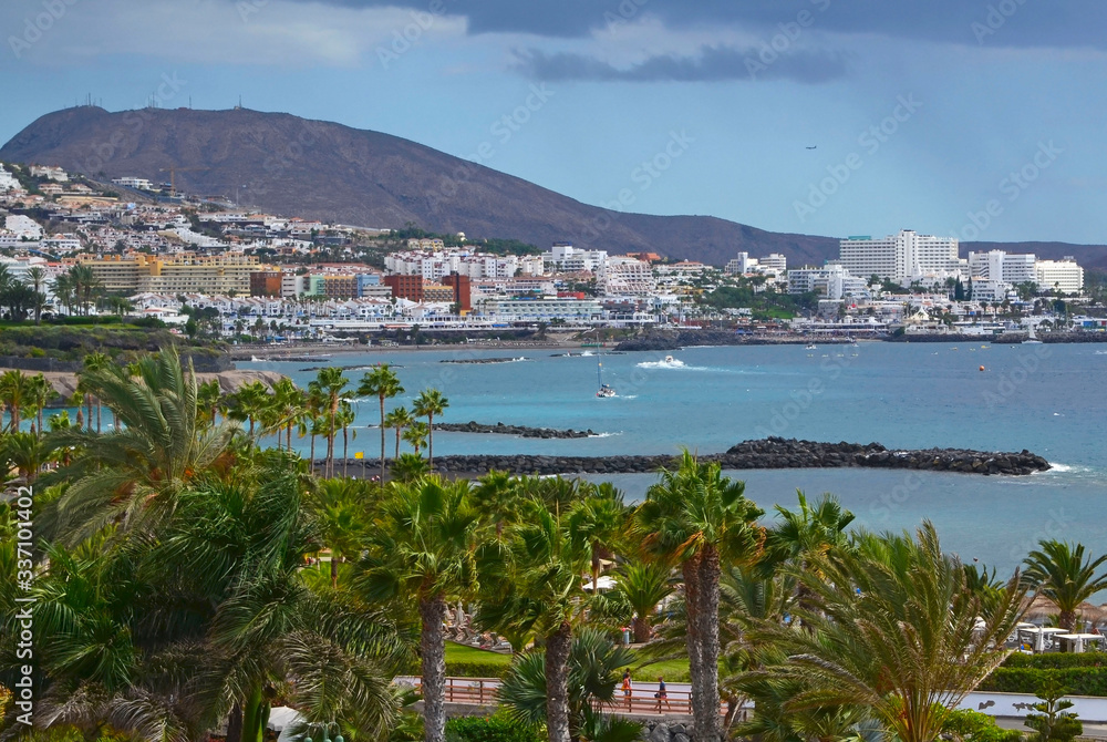 Obraz premium View of Costa Adeje on a cloudy day.Tenerife,Canary Islands,Spain.Travel or vacation concept.