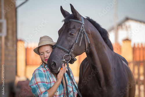  Woman and horse. Close up