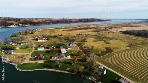 Small town on Adams River, aerial