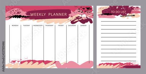 Weekly planner and To Do List with pink cosmetic brush strokes and stains
