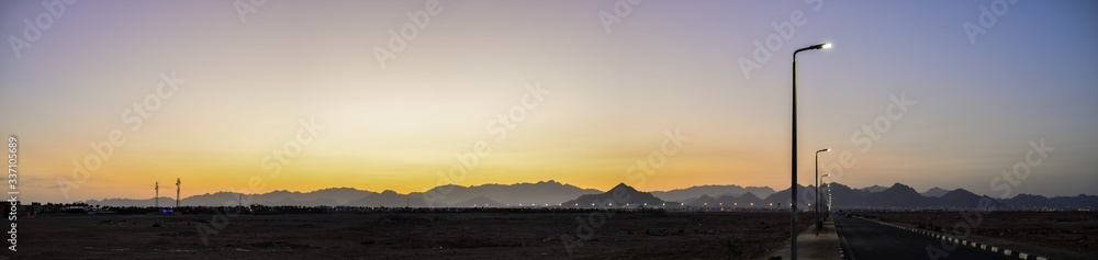 beautiful sunset panorama with amazing sky in egypt