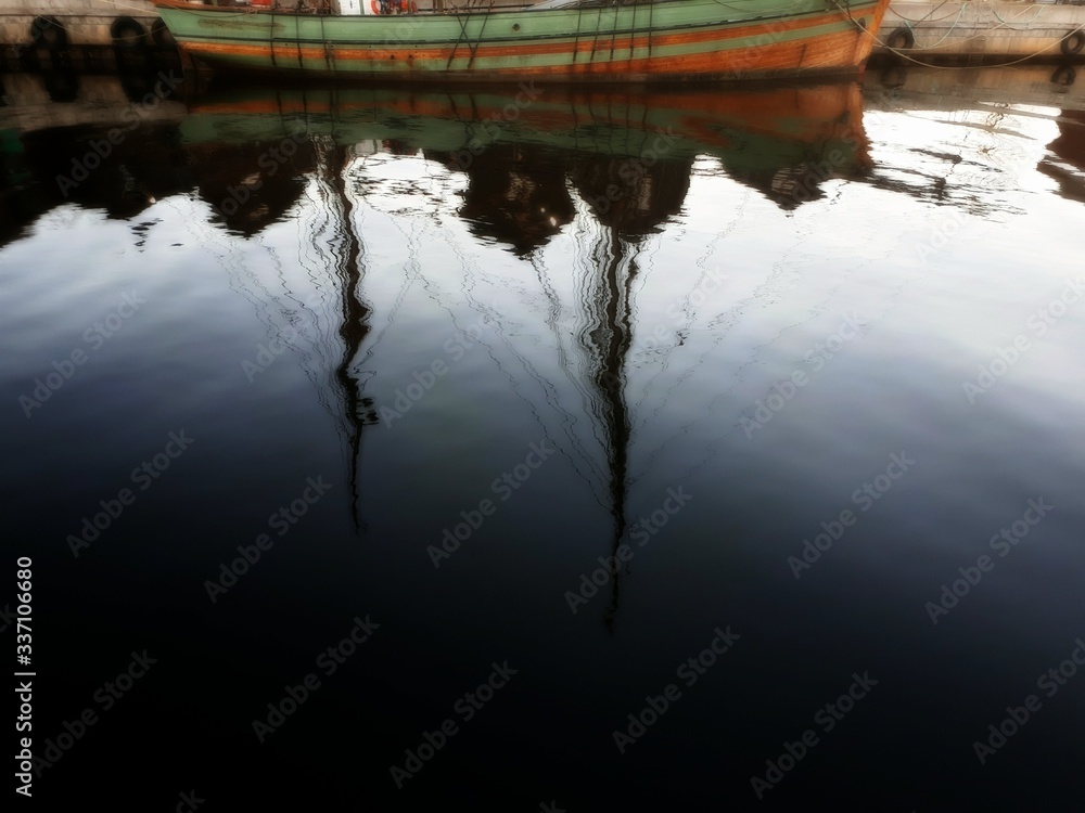 Mirror image of boats in water - Lysaker 