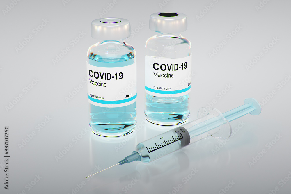 Coronavirus Covid -19 vaccine bottle. SARS-CoV-2. Vaccine syringe 3d rendering Coronavirus Covid -19 vaccine bottle. SARS-CoV-2. Vaccine syringe 3d rendering
