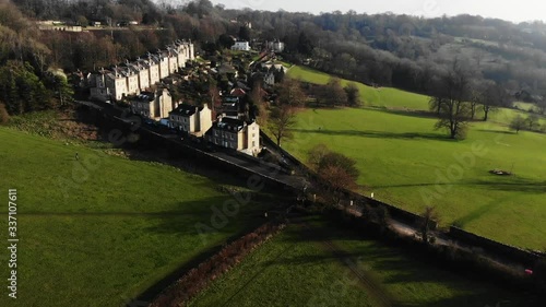 Buildings in United Kingdom countryside, wide aerial