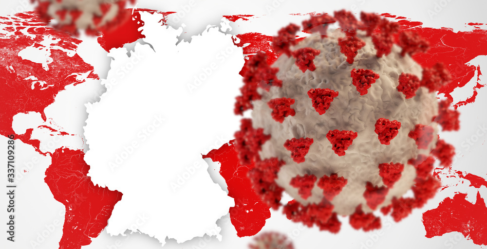 Obraz premium world background and outline of Germany. Coronavirus COVID-19 blurred design. 3d-illustration. elements of this image furnished by NASA