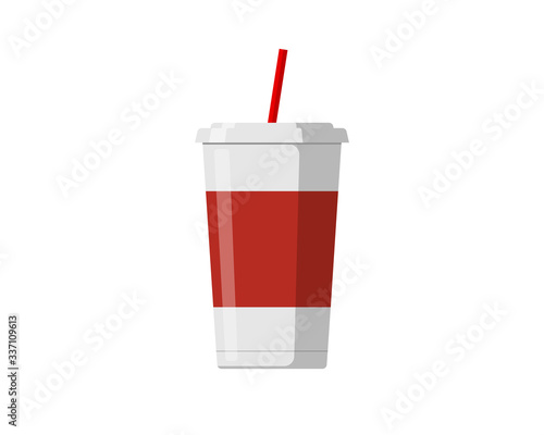 Disposable paper or plastic beverage cup packaging template with drinking straw for soda or fresh juice cocktail. Vector mockup flat isolated illustration