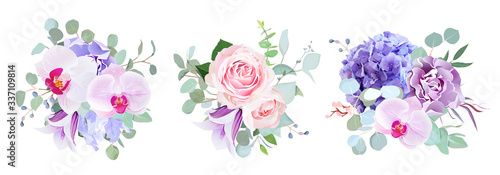 Purple and violet flowers vector design bouquets