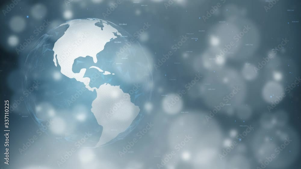 Digital earth globe rotation with random numbers cyberspace on blurry bokeh copy space animation background. Digital earth globe rotation with random numbers cyberspace on blurry bokeh copy space animation background.
