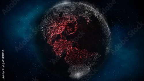 Fototapeta Naklejka Na Ścianę i Meble -  Virus Pandemic Growth. 3d Render Covid-19 Taking over the Planet Earth. Coronavirus Disease Across the Planet. Medical Concept. Stay Home. Stop Together.