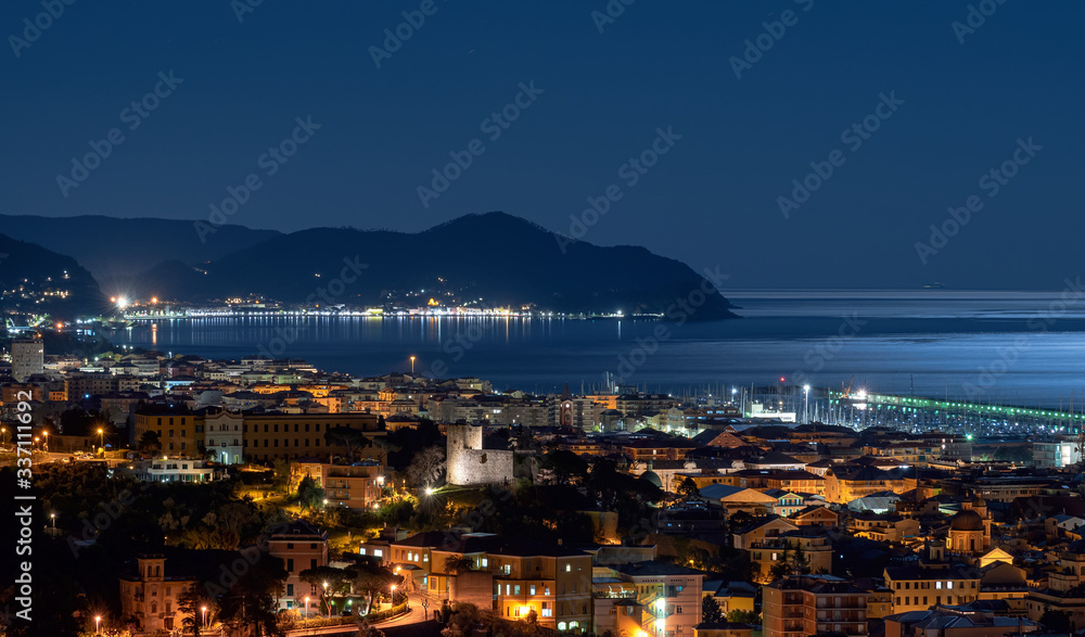 Tigullio bay by night - Chiavari, Lavagna and Sestri Levante - Ligurian sea - Italy