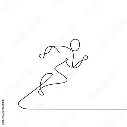 One line drawing person running, minimalism lineart. Continuous hand drawn human run and jump. Sport and spirit logo template icon simplicity design, vector illustration isolated on white background.