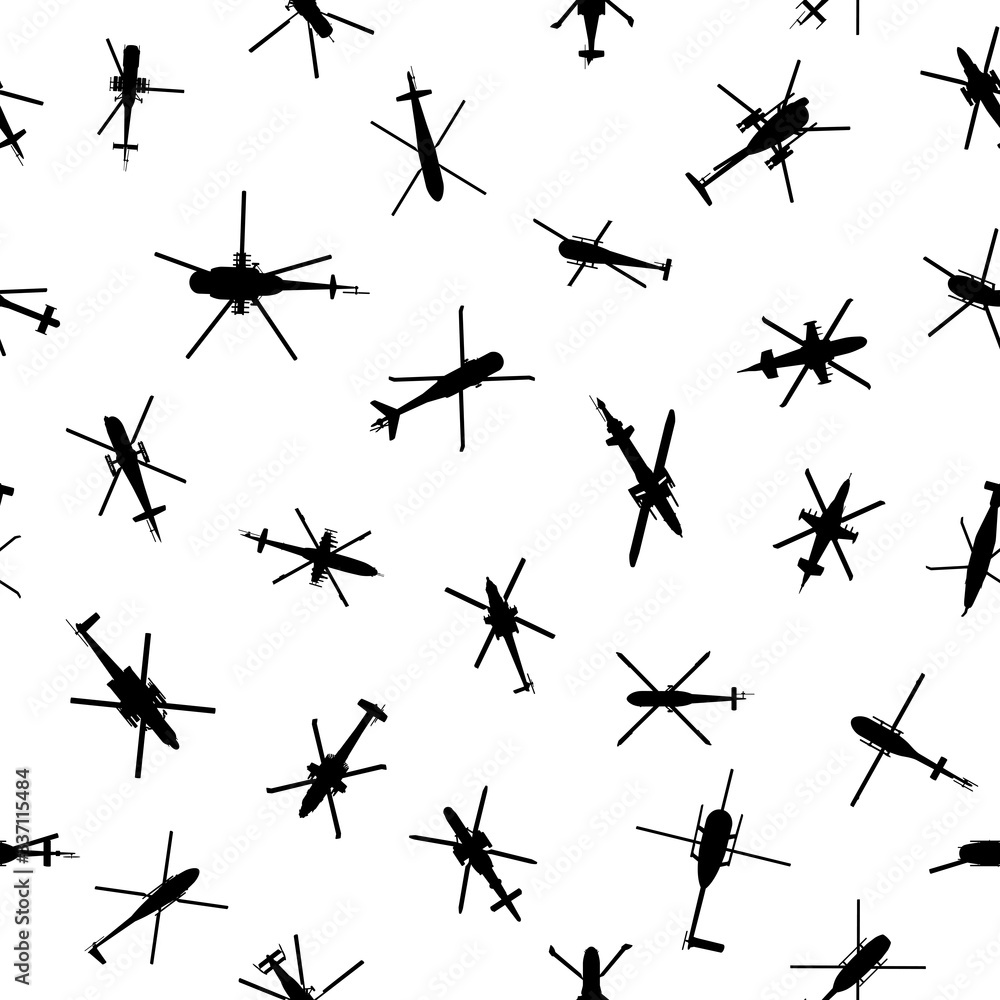 Military helicopters silhouettes seamless pattern. Vector EPS10. Military helicopters silhouettes seamless pattern. Vector EPS10.