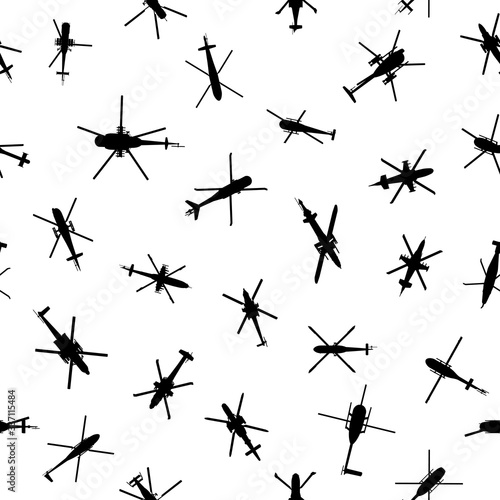 Military helicopters silhouettes seamless pattern. Vector EPS10.