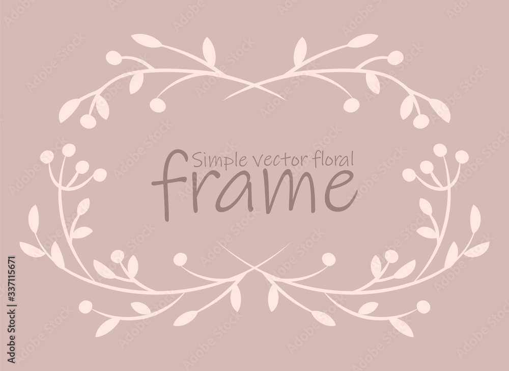 Vector image of a horizontal postcard with a white floral frame on a light background and the inscription Simple vector floral frame Vector image of a horizontal postcard with a white floral frame on a light background and the inscription Simple vector floral frame