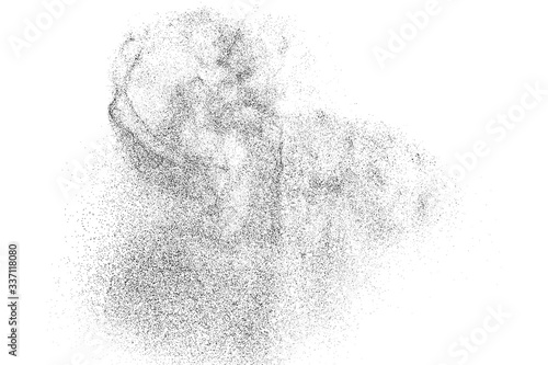 Black grainy texture isolated on white background. Dust overlay. Dark noise granules. Digitally generated image. Vector design elements. Illustration, Eps 10.