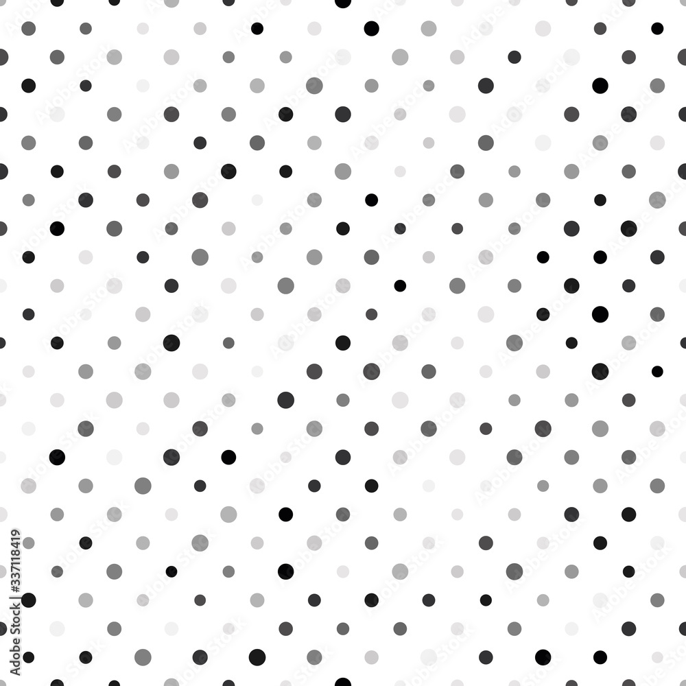 Seamless polka dot pattern. Grey dots in random sizes on white background. Vector illustration Seamless polka dot pattern. Grey dots in random sizes on white background. Vector illustration