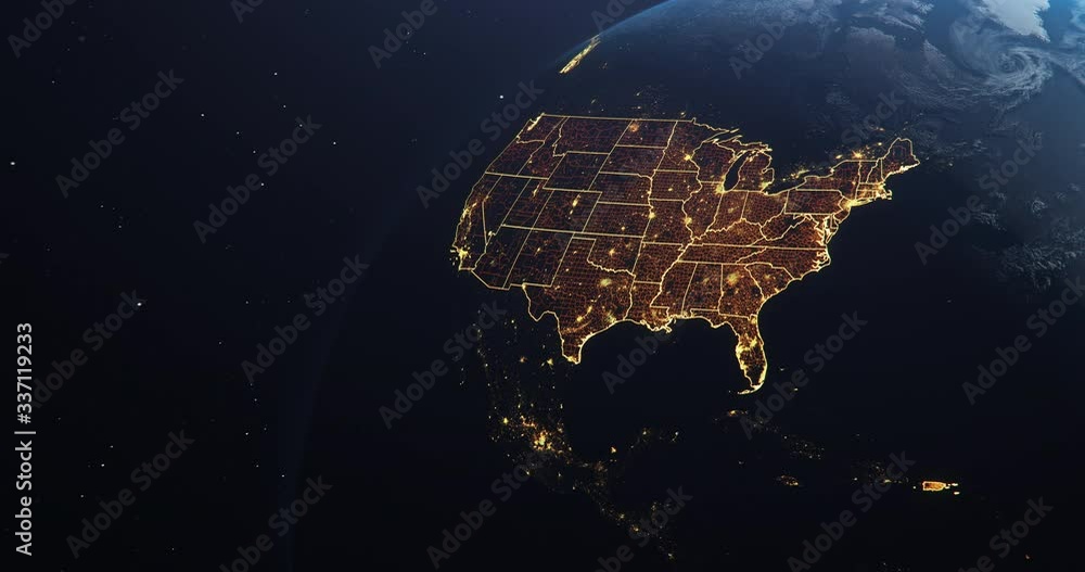 Planet Earth from Space USA, United States highlighted state borders ...