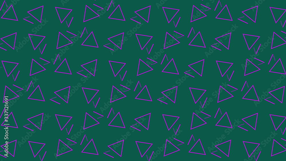 Colorful abstract geometric triangle shape background, purple pink triangles composition on green wallpaper. Colorful abstract geometric triangle shape background, purple pink triangles composition on green wallpaper.