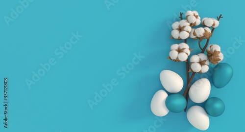 Wesołych Świąt Wielkanocnych. Jajka w modnym kolorze klasycznym niebieskim i białym. Minimalistyczny styl. Najlepszy wygląd