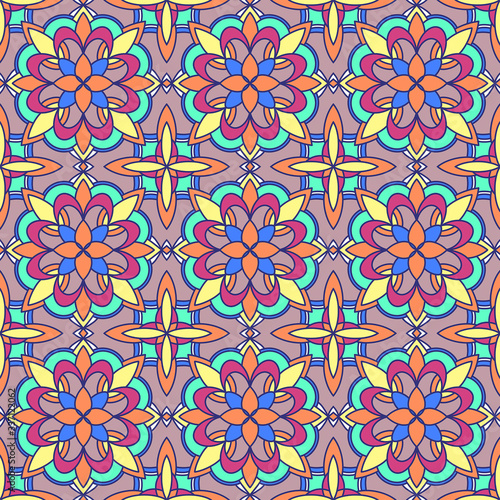 Colorful floral ornament. Seamless pattern element. Ethnic motives. Raster illustration.